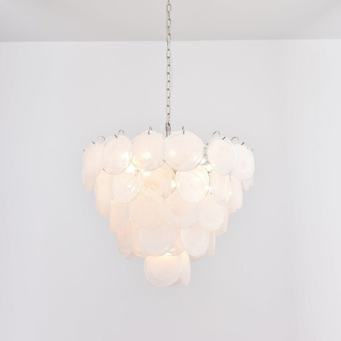 White Glass Disc Chandelier - Simprolos