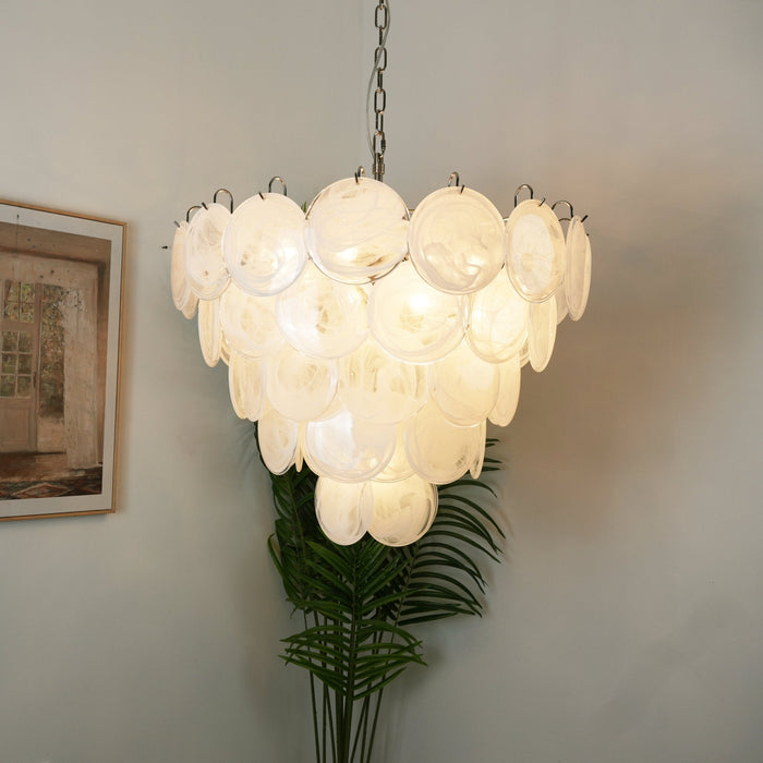 White Glass Disc Chandelier - Simprolos