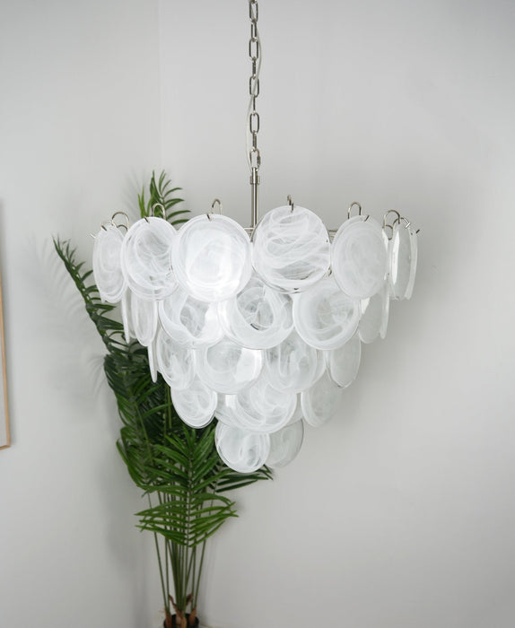White Glass Disc Chandelier - Simprolos