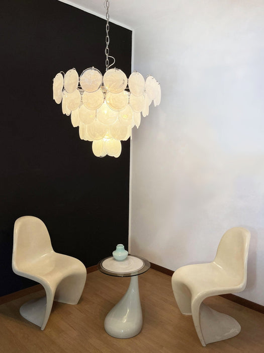 White Glass Disc Chandelier - Simprolos
