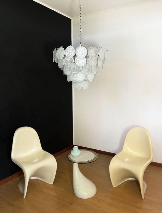 White Glass Disc Chandelier - Simprolos