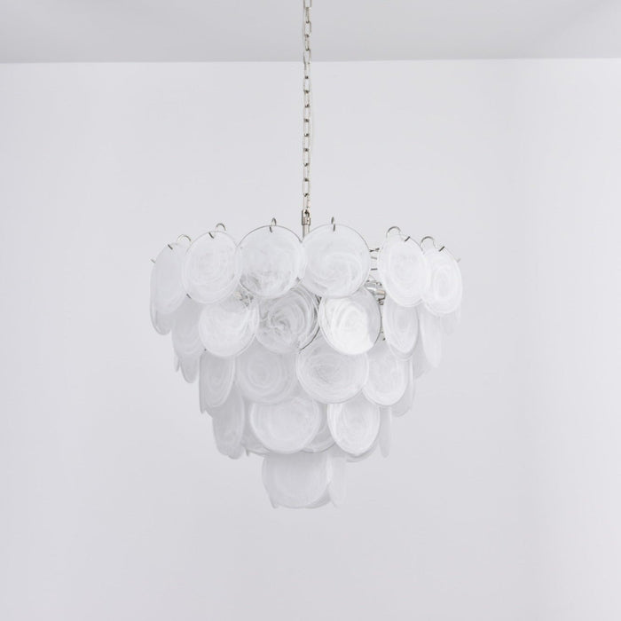 White Glass Disc Chandelier - Simprolos