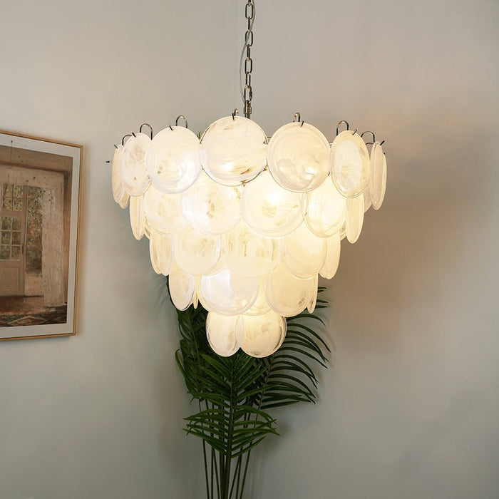 White Glass Disc Chandelier - Simprolos