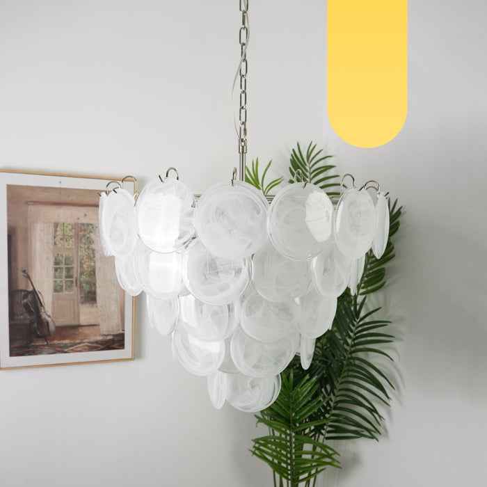 White Glass Disc Chandelier - Simprolos