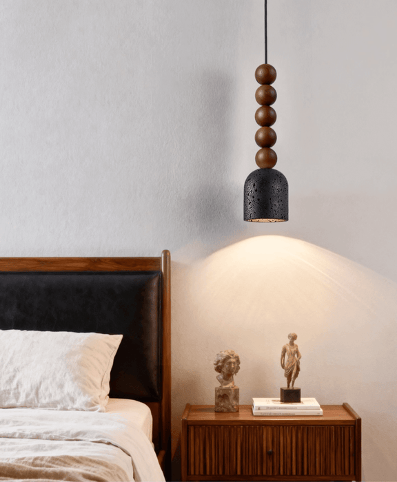 Wood Bead Travertine Pendant Light - Simprolos