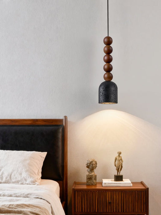 Wood Bead Travertine Pendant Light - Simprolos
