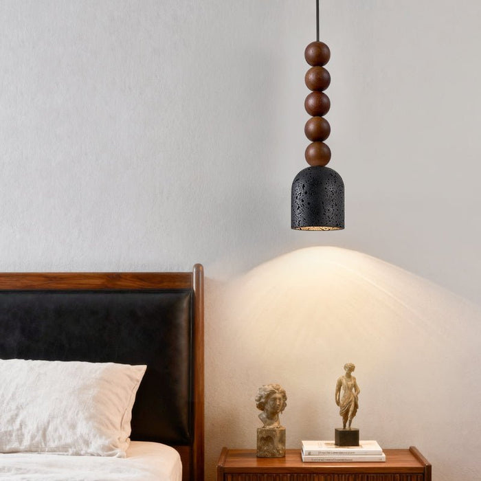 Wood Bead Travertine Pendant Light - Simprolos