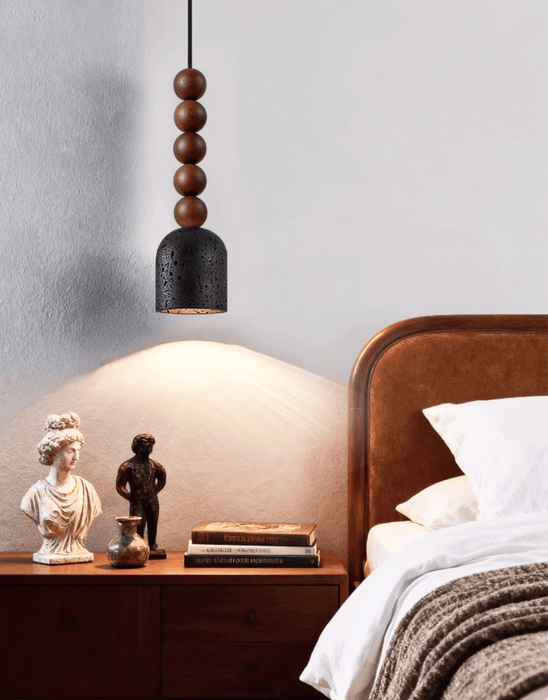 Wood Bead Travertine Pendant Light - Simprolos