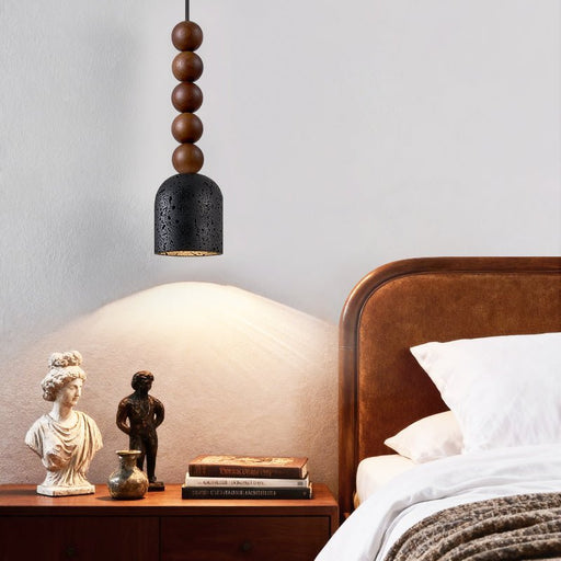Wood Bead Travertine Pendant Light - Simprolos