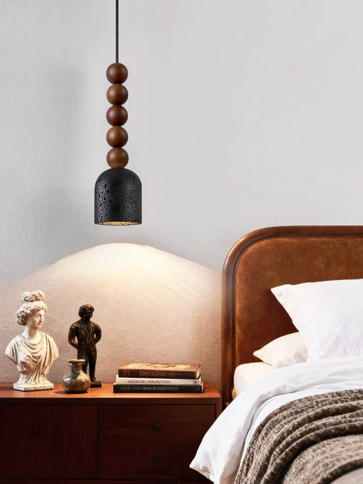 Wood Bead Travertine Pendant Light - Simprolos