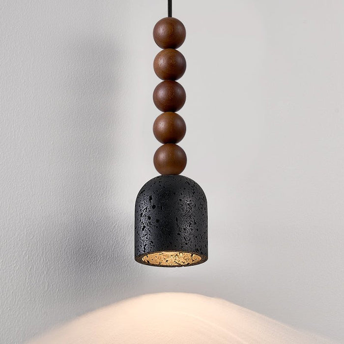 Wood Bead Travertine Pendant Light - Simprolos