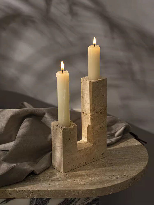 Yellow Travertine Candle Holder - Simprolos