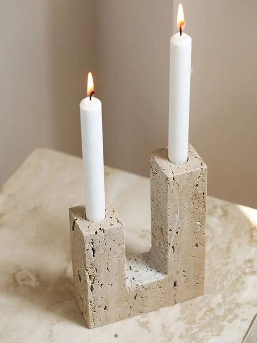 Yellow Travertine Candle Holder - Simprolos