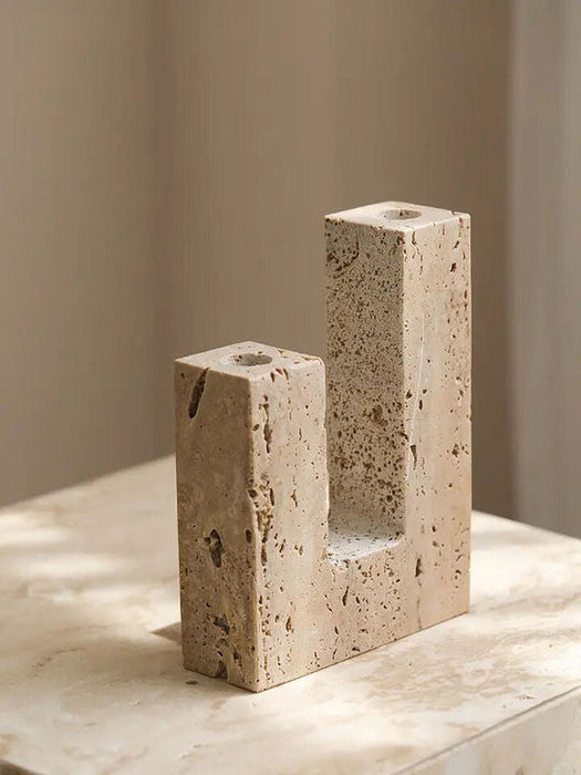 Yellow Travertine Candle Holder - Simprolos