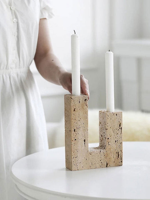 Yellow Travertine Candle Holder - Simprolos