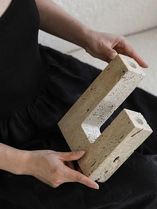 Yellow Travertine Candle Holder - Simprolos