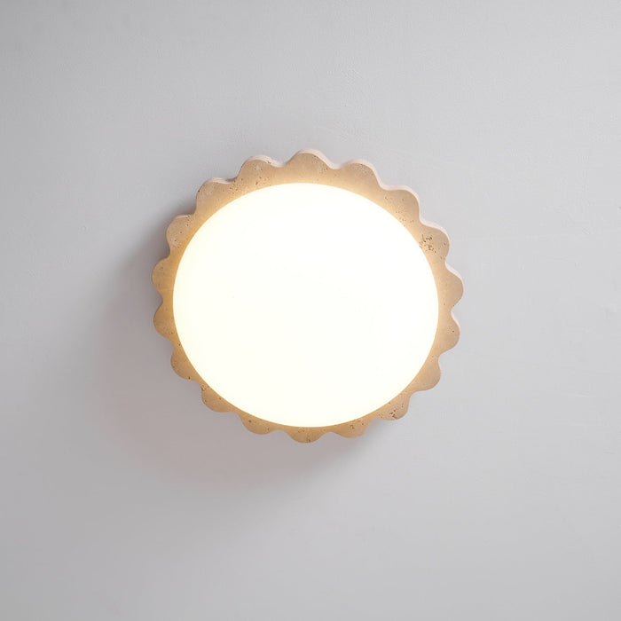 Yellow Travertine Ceiling Light with Scallop Edge Design - Simprolos