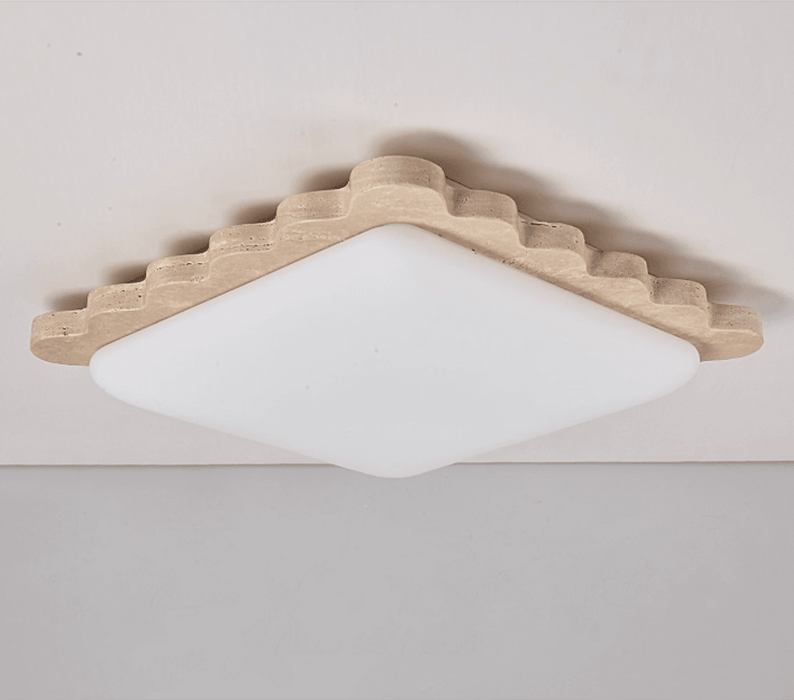 Yellow Travertine Ceiling Light with Scallop Edge Design - Simprolos